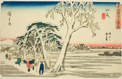 Ejiri: Kar Yağışından Sonra Açık Havada Shimizu Limanının Uzak Görünümü (Ejiri, Shimizu no minato enbo, yukibare), "Tokaido