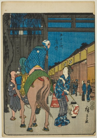 Fuchu, "Tokaido'nun Elli Üç İstasyonu (Gojusan tsugi)" serisinden, Figür Tokaido (Jinbutsu Tokaido) olarak da bilinir. by Utagawa Hiroshige