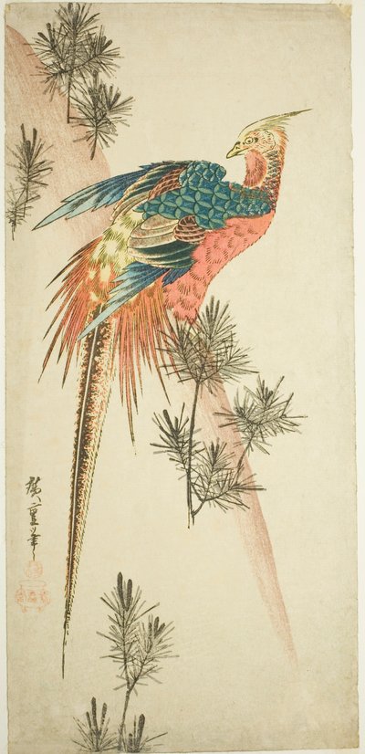 Karda altın sülün ve çam sürgünleri by Utagawa Hiroshige