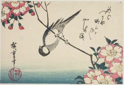 Kiraz çiçeği dalında büyük baştankara by Utagawa Hiroshige