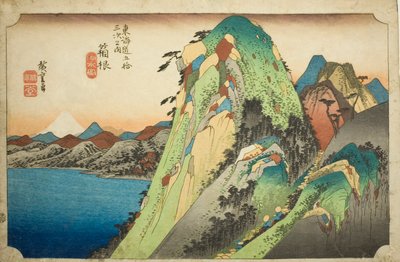 Hakone: Hoeido Tokaido olarak da bilinen "Tokaido Yolu'nun Elli Üç İstasyonu (Tokaido gojusan tsugi no uchi)" serisinden Göl Manzarası (Hakone, kosui no zu) by Utagawa Hiroshige