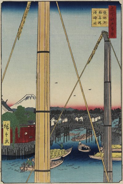 Inari Köprüsü ve Minato Tapınağı, Teppo_zu, Mart 1857 by Utagawa Hiroshige