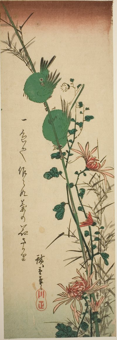 Japon Beyaz gözleri ve Krizantemler by Utagawa Hiroshige