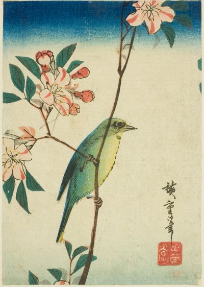 Çiçekli dalda Japon beyaz gözü by Utagawa Hiroshige