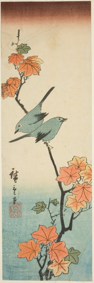 Bir akçaağaç dalında Japon beyaz gözleri by Utagawa Hiroshige