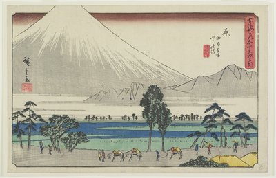 Göl kenarında Kashiwahara Dinlenme Alanı ve Fuji Dağı Manzaralı, Hara, 1841-1842 by Utagawa Hiroshige