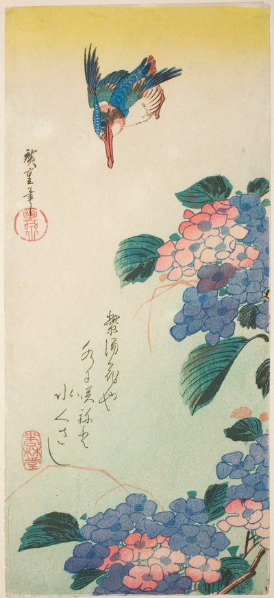 Kingfisher ve ortanca by Utagawa Hiroshige