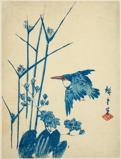 Kingfisher ve monochoria by Utagawa Hiroshige