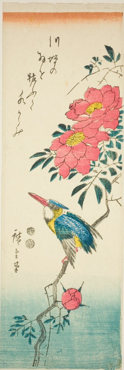 Yalıçapkını ve güller by Utagawa Hiroshige
