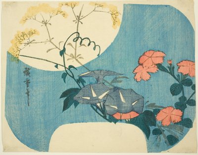 "Ay Işığında Yedi Sonbahar Çiçeği" serisinden Sabah Zaferleri, Pembeler ve Kızlık Çiçeği by Utagawa Hiroshige