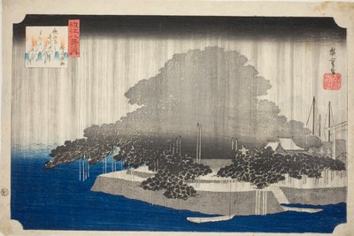 Karasaki'de Gece Yağmuru (Karasaki no yau), "Omi'nin Sekiz Manzarası (Omi hakkei no uchi)" dizisinden by Utagawa Hiroshige