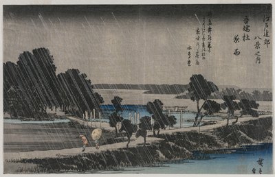 Edo Çevresinin Sekiz Görünümü serisinden Azuma Tapınağında Gece Yağmuru, 1830