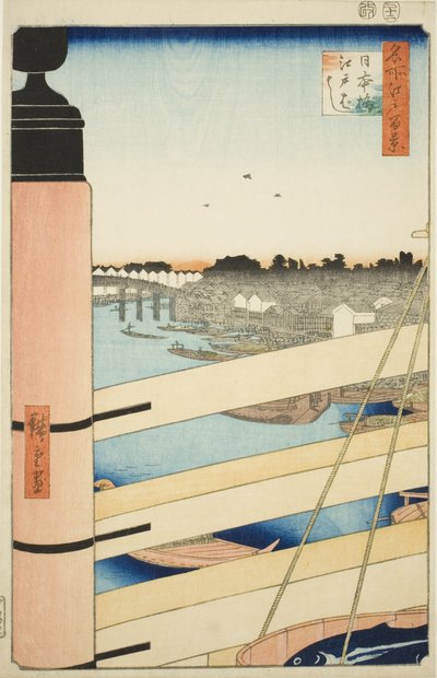 Nihon Köprüsü ve Edo Köprüsü (Nihonbashi, Edobashi), "Edo'nun Yüz Ünlü Manzarası (Meisho Edo hyakkei)" dizisinden by Utagawa Hiroshige