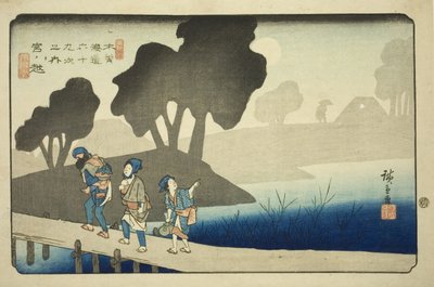 nın-nin. 37: Miyanokoshi, serinin "xty-dokuz S Tachion s of te kissokaido (Kisokaidorokujukyu yandaki ev)" dizisinden by Utagawa Hiroshige