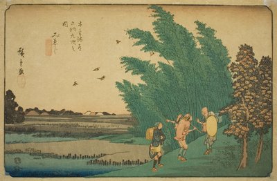 ile ilgili. 56: Mieji, "xty-dokuz S Tachion s of te kissokaido (Kisokaidorokujukyu yandaki ev)" serisinden by Utagawa Hiroshige