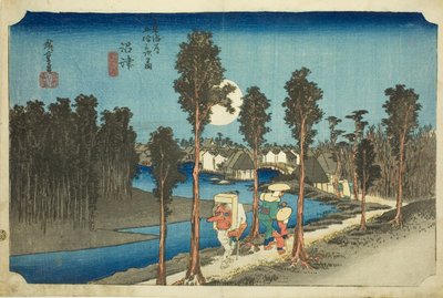 Numazu—Alacakaranlık (Numazu—tasogare zu), Tōkaidō Yolunun Elli Üç İstasyonu (Tōkaidō gojūsan tsugi no uchi) dizisinden by Utagawa Hiroshige