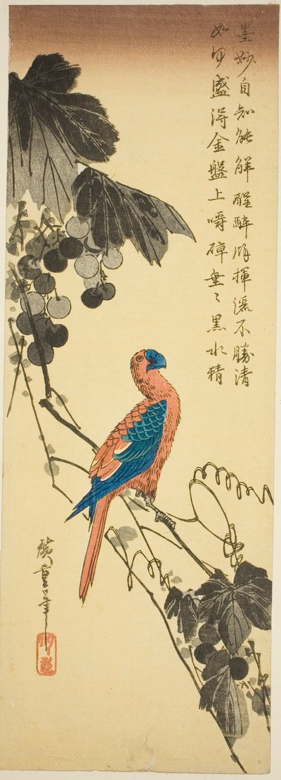 asma üzerinde papağan by Utagawa Hiroshige