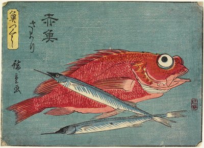 Kırmızı Snapper ve Yarım Gaga, 1830-1844 by Utagawa Hiroshige