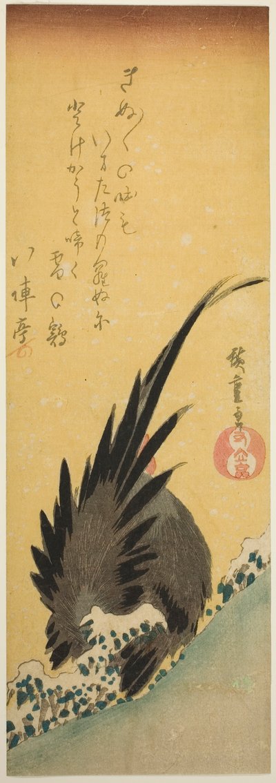 Horoz kışın bir yamaca by Utagawa Hiroshige