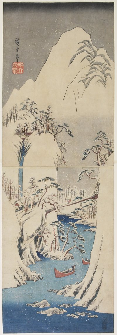 ಫ್ಯೂಜಿ ನದಿಯಿಂದ ಹಿಮದ ದೃಶ್ಯ, ಸಿ. 1842 ಟರ್ಕ್ by Utagawa Hiroshige