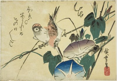 Serçeler ve sabah zaferleri by Utagawa Hiroshige
