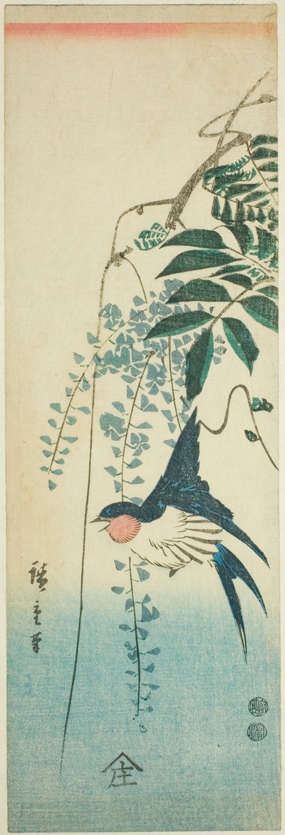 Kırlangıç ve wisteria by Utagawa Hiroshige