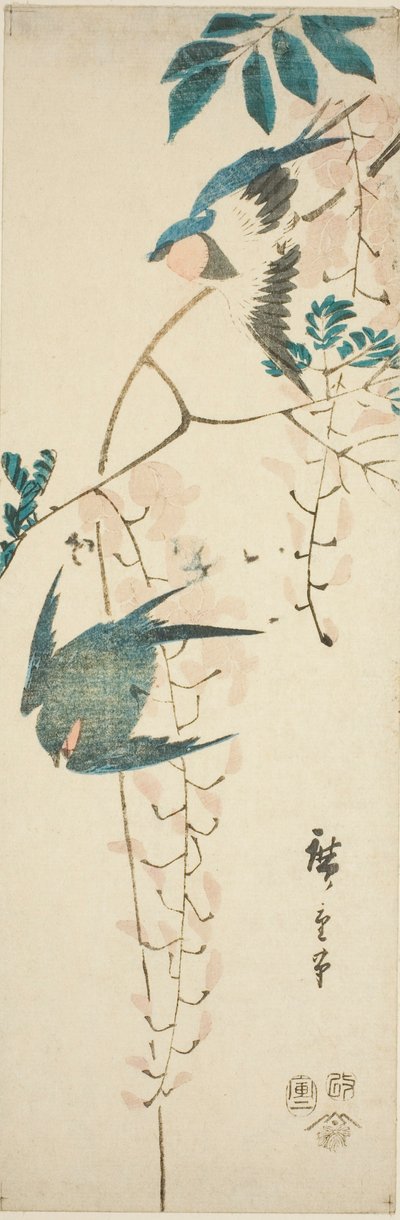 Kırlangıçlar ve wisteria by Utagawa Hiroshige