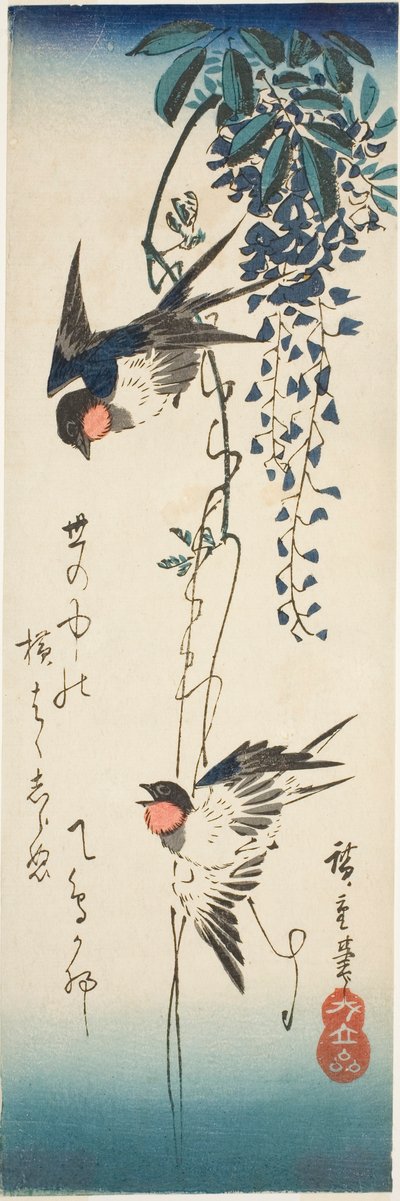 Kırlangıçlar ve wisteria by Utagawa Hiroshige