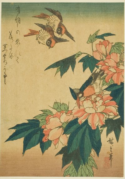 Kırlangıçlar, yalıçapkını ve ebegümeci by Utagawa Hiroshige
