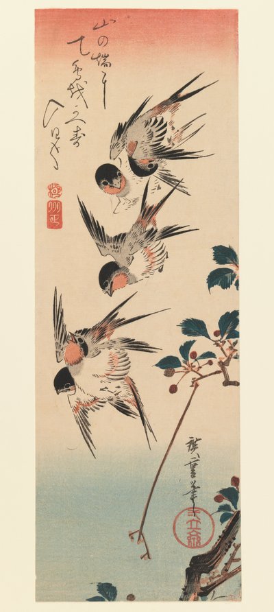 Tanzaku, Dört Kırlangıç, 1832 (renkli tahta baskı) by Utagawa Hiroshige