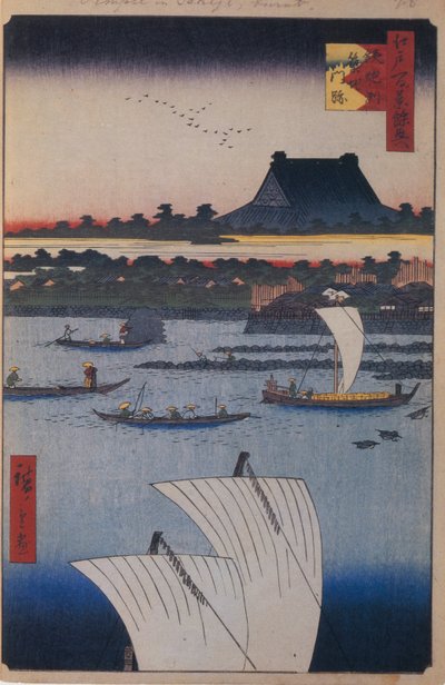 Teppozu ve Tsukiji Monzeki Tapınağı Edo'nun Yüz Ünlü Manzarası, 1856-1858 by Utagawa Hiroshige
