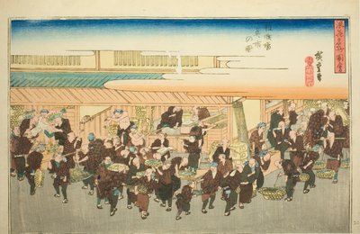 Zakoba'daki Balık Pazarı (Zakoba uoichi no zu), "Osaka'nın Ünlü Manzaraları (Naniwa meisho zue)" dizisinden by Utagawa Hiroshige