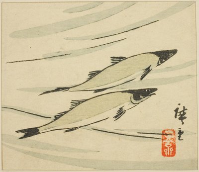 Alabalık, bir harimaze yaprağının bir bölümü by Utagawa Hiroshige
