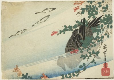 Alabalık, ördek ve çalı yonca by Utagawa Hiroshige