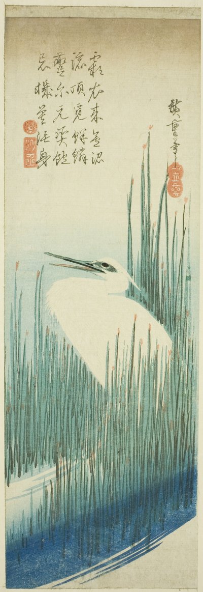 Beyaz balıkçıl ve fırçalar by Utagawa Hiroshige