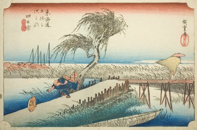 Yokkaichi: Hoeido Tokaido olarak da bilinen "Tokaido'nun Elli Üç İstasyonu (Tokaido gojusan tsugi no uchi)" dizisinden Mie Nehri (Yokkaichi, Miegawa) by Utagawa Hiroshige
