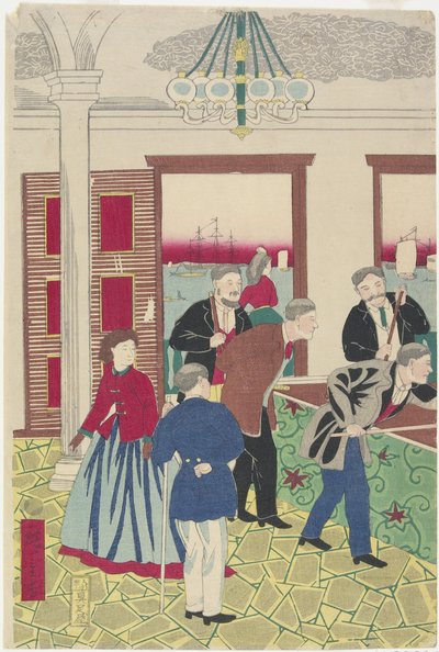 Bilardo Oyununda Yabancılar, 19. yüzyılın sonlarında by Utagawa Hiroshige III