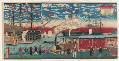 Yokohama Sahili Boyunca Bir Lokomotifin Resmi, Yokohama, Edo dönemi by Utagawa Hiroshige III
