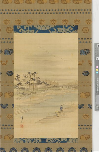 Nehir manzarası: kereste depoları ve sallar, 19. yüzyılın ortaları. by Utagawa Hiroshige II