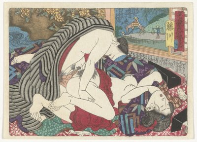 Durma yeri Fujikawa Fujikawa (nesne üzerindeki başlık) Başkente Giden Erotik Yol (dizi adı) by Utagawa Kunisada (I) (attributed to)