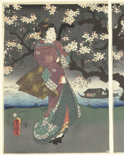 Nehir boyunca akşam yürüyüşü by Utagawa Kunisada (I)