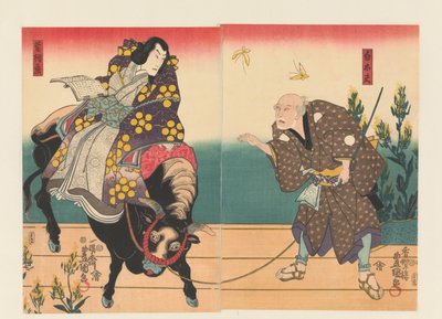 Çiftçi kara öküz üzerinde saraya eşlik ediyor by Utagawa Kunisada (I)
