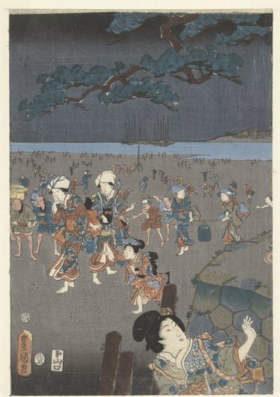 Akashi sahilinde deniz kabukları toplamak Akashi no ura shiogari no zu by Utagawa Kunisada (I)