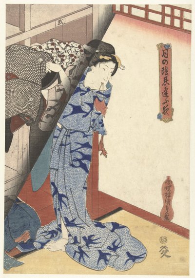 Bir kimono koyarak kadın Moonlight tarafından Gizli Gece Tarihleri ​​(dizi başlığı) Tsuki no kage shinobiau yoru (nesnedeki seri başlığı) by Utagawa Kunisada (I)