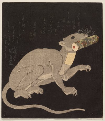 Ichikawa Danj?r? VII bir fare kostümü içinde, elinde sihirli bir parşömen tutuyor by Utagawa Kunisada