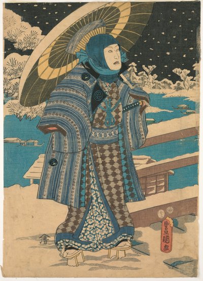 Üç Parçanın Parçası: Şemsiyeli Adam by Utagawa Kunisada