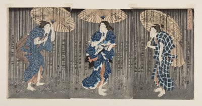 Yaz Sıcaklarında Ani Duş (Shochu no yudachi) (renkli tahta baskı) by Utagawa Kunisada