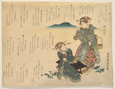 Yeni Yıl için yedi geleneksel bitkiyi toplayan iki kadın by Utagawa Kunisada