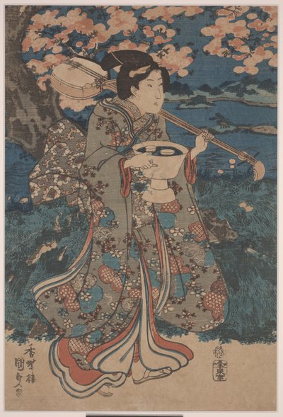 Kiraz Çiçeği İzleme Partisine Gitmek (renkli gravür) by Utagawa Kunisada III