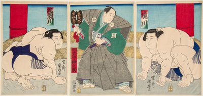 Shakaigawa ve Ayasemawa sumo dövüşçüleri. Utagawa Kuniteru Damgası (1808-1876) by Utagawa Kuniteru